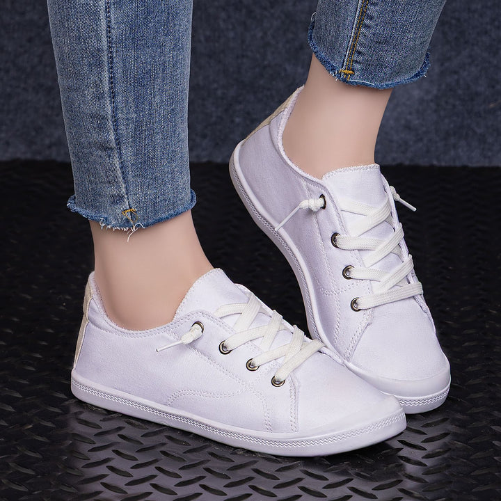 Damen nan klassische Canvas-Sneaker low-top mit verstärkter Gummisohle, Metallösen und gepolstertem Fersenkragen Drune