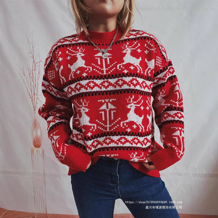 Damen Weihnachts-Pullover im festlichen Norwegermuster mit Rundhalsausschnitt Drune