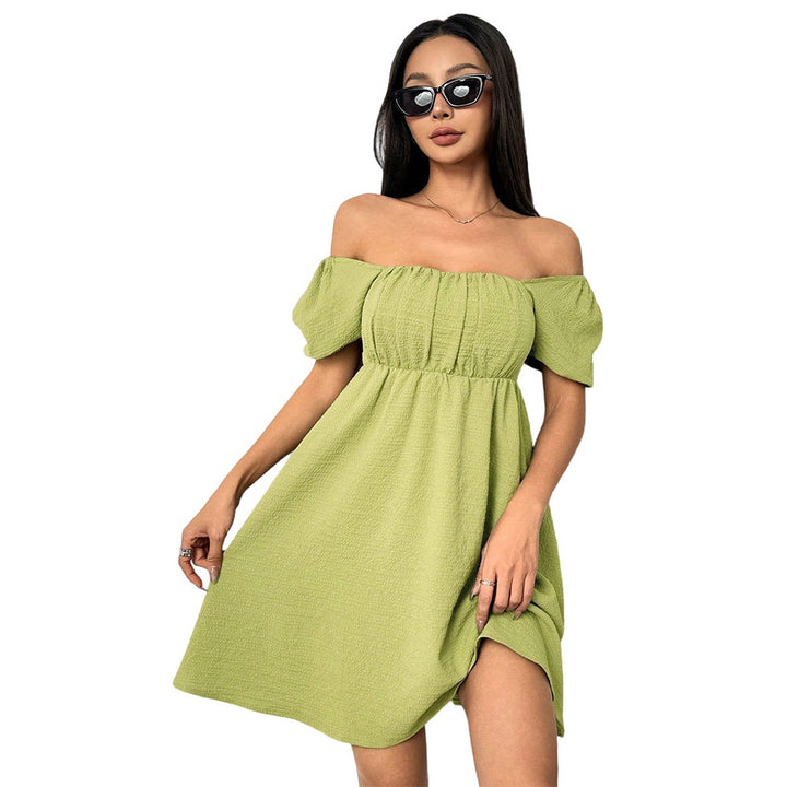 Damen Off-Shoulder Sommerkleid mit Puffärmeln und seitlichem Schlitz Drune