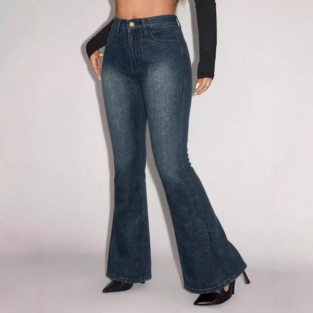 Damen Flared Jeans mit hohem Bund und einzigartigem Strukturdesign Drune