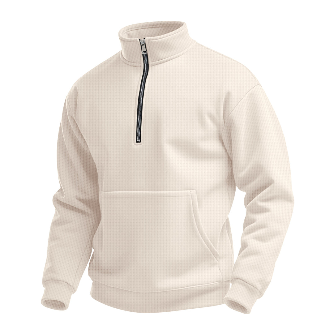 Herren nan Zip-Hoodie mit halbem Reißverschluss Stehkragen und Kängurutasche Drune