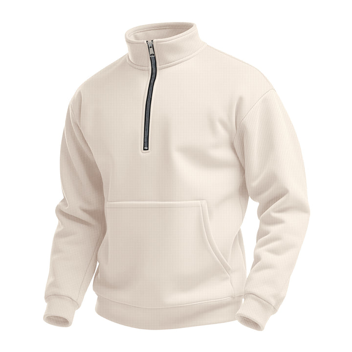 Herren nan Zip-Hoodie mit halbem Reißverschluss Stehkragen und Kängurutasche Drune