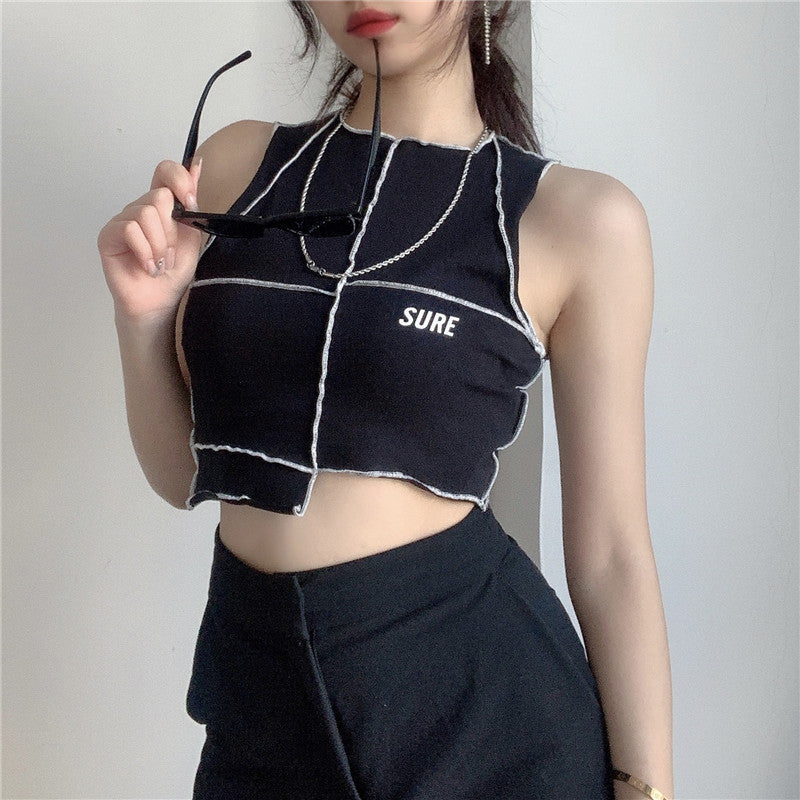 Damen Crop-Top mit kreativem Schnitt und kontrastierenden Nähten Drune