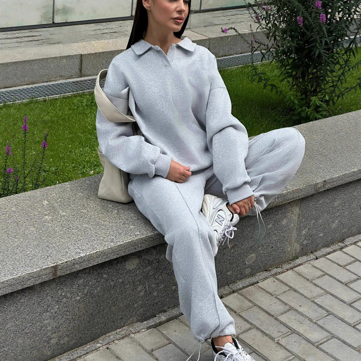 Damen bequeme und stilvolle Poloshirt-Hose Kombination Drune
