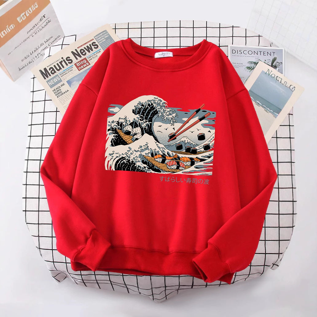 Damen Sweatshirt mit künstlerischem Wellen-Design und gemütlichem Schnitt Drune