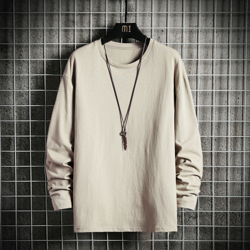 Herren nan lässiges Baumwoll-Basic-Langarmshirt mit Rundhals, Relaxed Fit und verstärkter Saumverarbeitung Drune