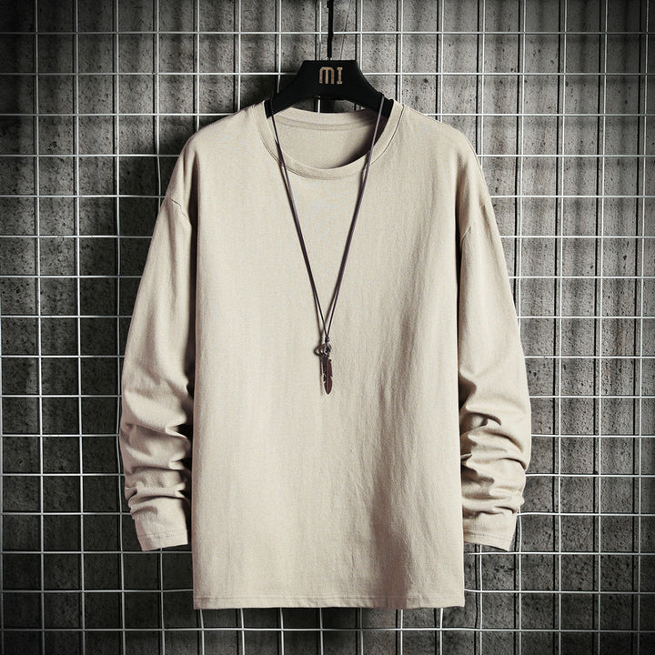Herren nan lässiges Baumwoll-Basic-Langarmshirt mit Rundhals, Relaxed Fit und verstärkter Saumverarbeitung Drune
