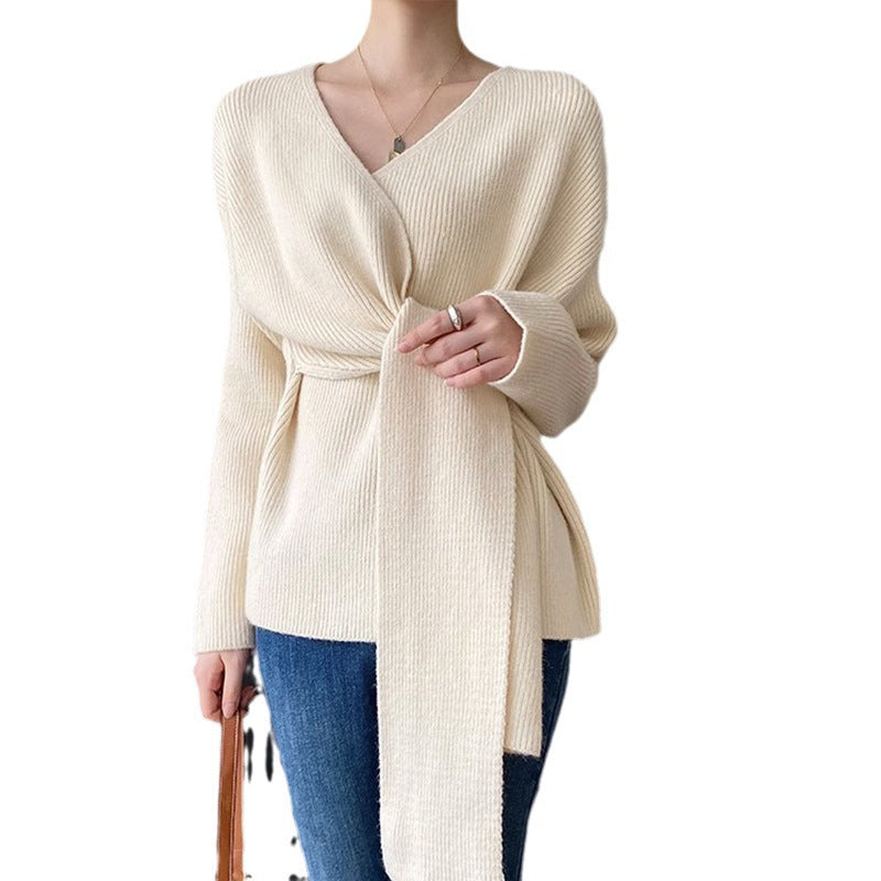 Damen Wickelpullover mit lässigem Schnitt und modischen Bindebändern Drune