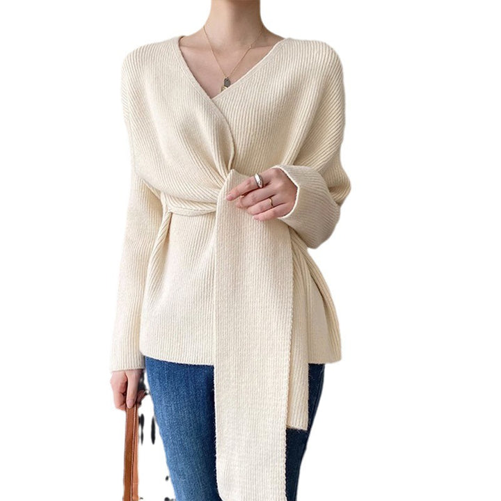 Damen Wickelpullover mit lässigem Schnitt und modischen Bindebändern Drune