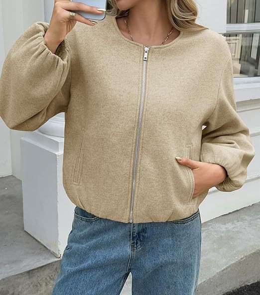 Damen lässiger ZIP-Jacke mit ballonärmel Drune