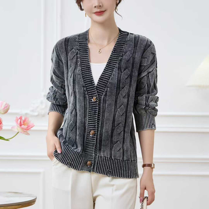 Damen Grobstrick-Cardigan mit V-Ausschnitt und dekorativem Zopfmuster Drune