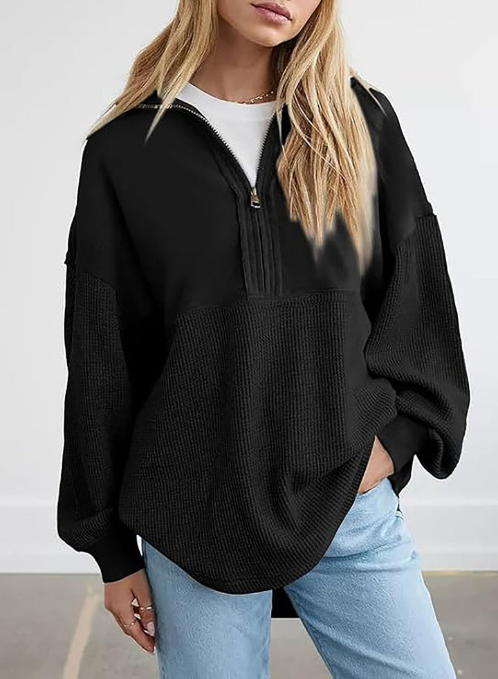 Damen Lässiger Sweatpullover mit hohem Kragen und strukturiertem Design Drune