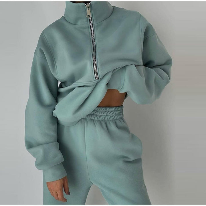 Damen lässiger Zip-Pullover mit hohem Kragen Drune