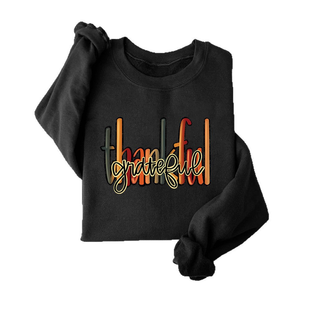 Damen Sweatshirt mit kreativem "thankful" Schriftzug und bequemer Passform Drune
