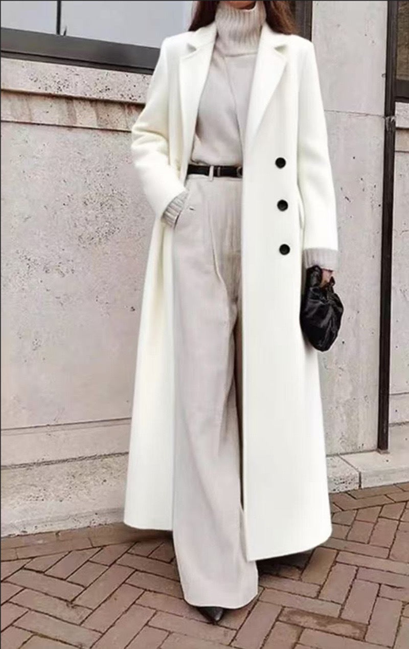 Damen Eleganter Wollmantel mit doppelter Knopfleiste und tiefen Taschen Drune