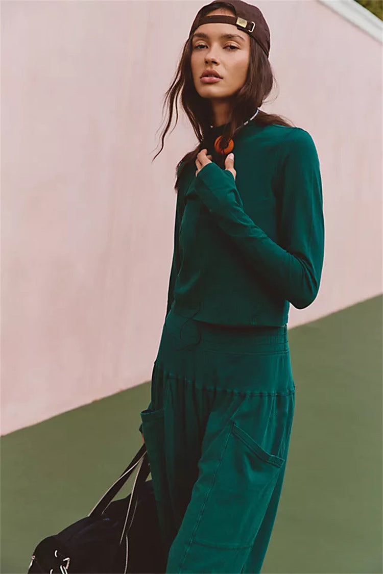Damen lässiges Set aus cropped Oberteil und weiten Hose Drune