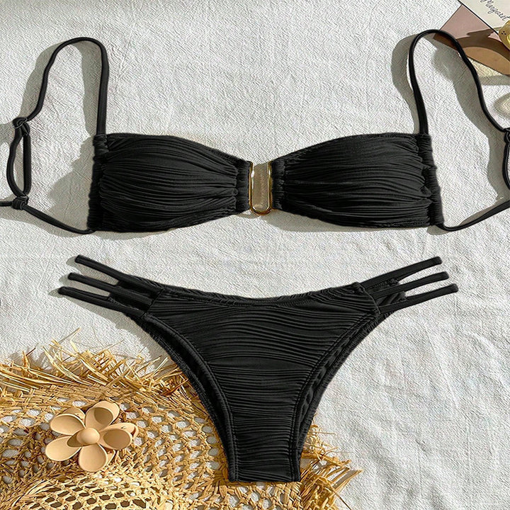 Damen Bandeau-Bikini mit Raffung und hohen Beinausschnitten Drune