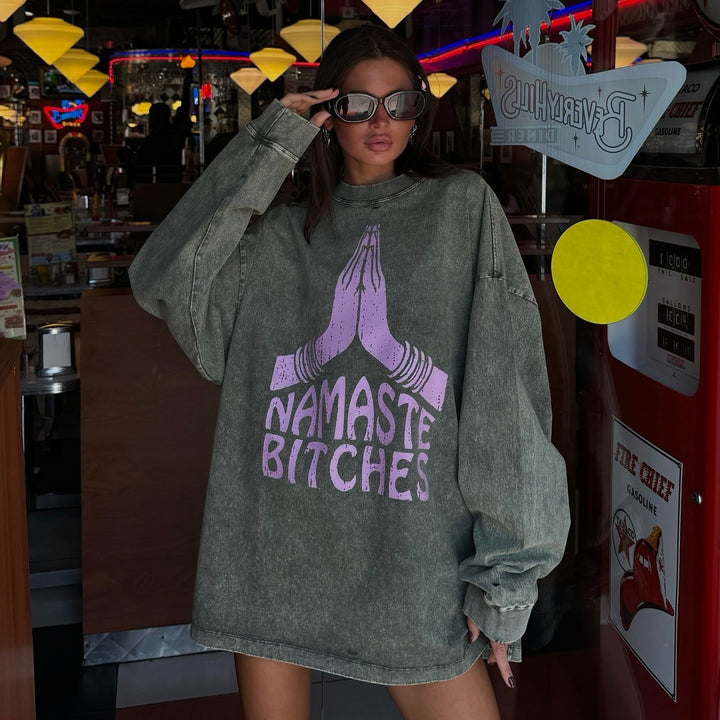 Damen Oversized Sweatshirt mit kreativem Schriftzug und lässigem Schnitt Drune
