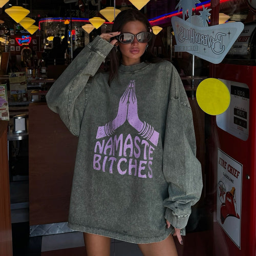 Damen Oversized Sweatshirt mit kreativem Schriftzug und lässigem Schnitt Drune