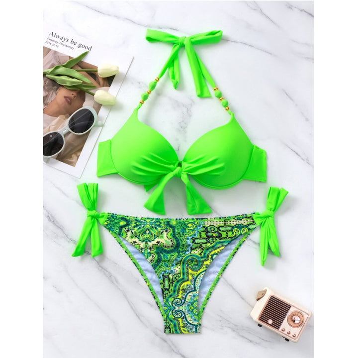 Damen Bikini-Set mit modischen Bindebändern und herausgearbeitetem Muster Drune
