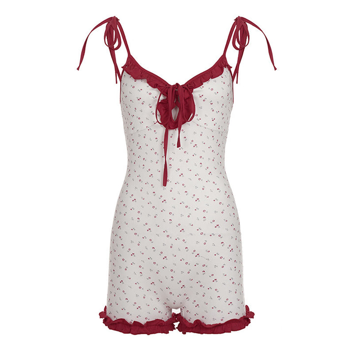 Damen verspielter Jumpsuit mit floralen Akzenten und Rüschendetails Drune