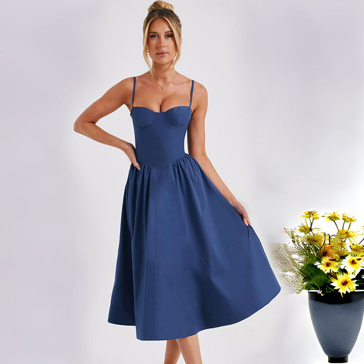 Damen Midi-Kleid mit eleganter Bustier-Oberfläche und schwingendem Rock Drune