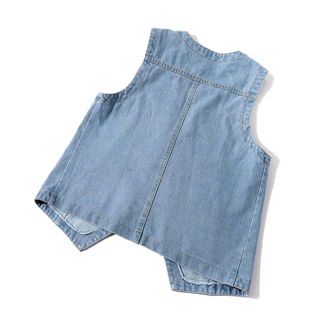 Damen lässige Denim-Weste mit Knopfdetails und aufgesetzten Taschen Drune