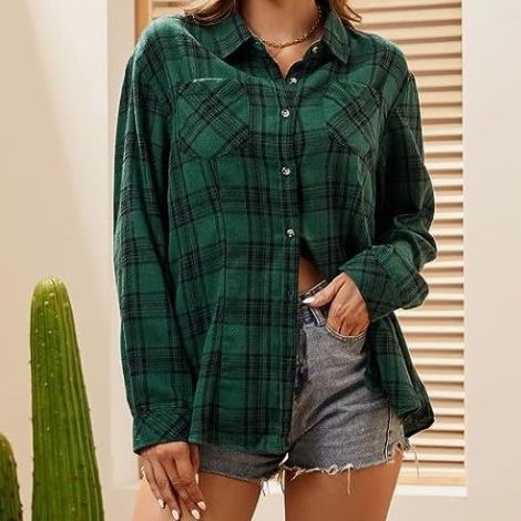 Damen karierte Flanellbluse mit Knoten-Detail Drune