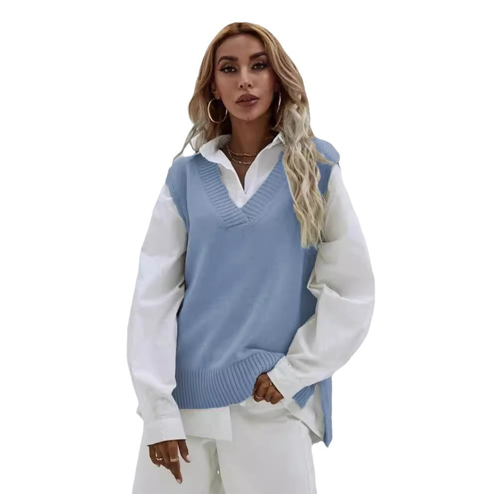 Damen Strick-Überwurf mit V-Ausschnitt und lässigem Design Drune