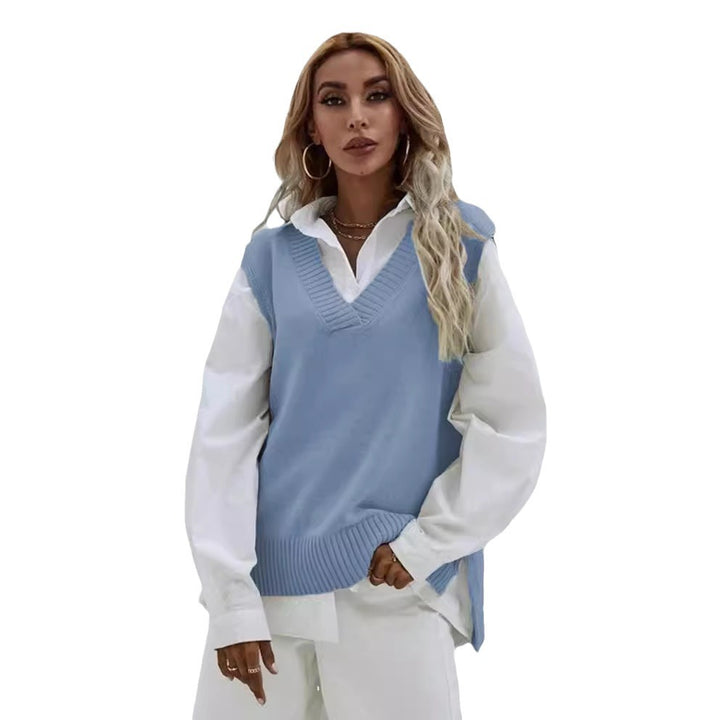 Damen Strick-Überwurf mit V-Ausschnitt und lässigem Design Drune