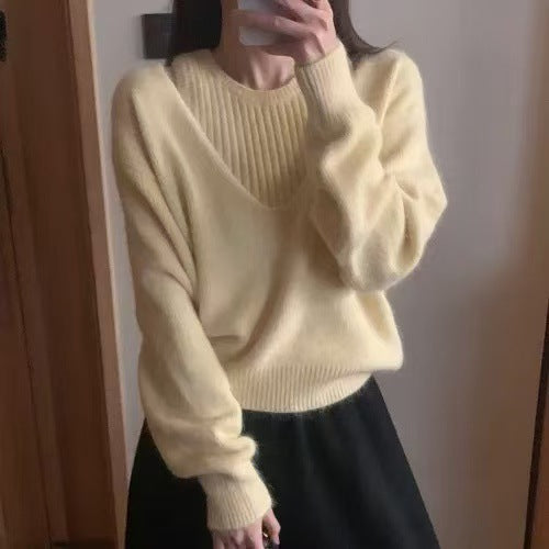 Damen Pullover mit tiefem V-Ausschnitt und feiner Ribstruktur Drune