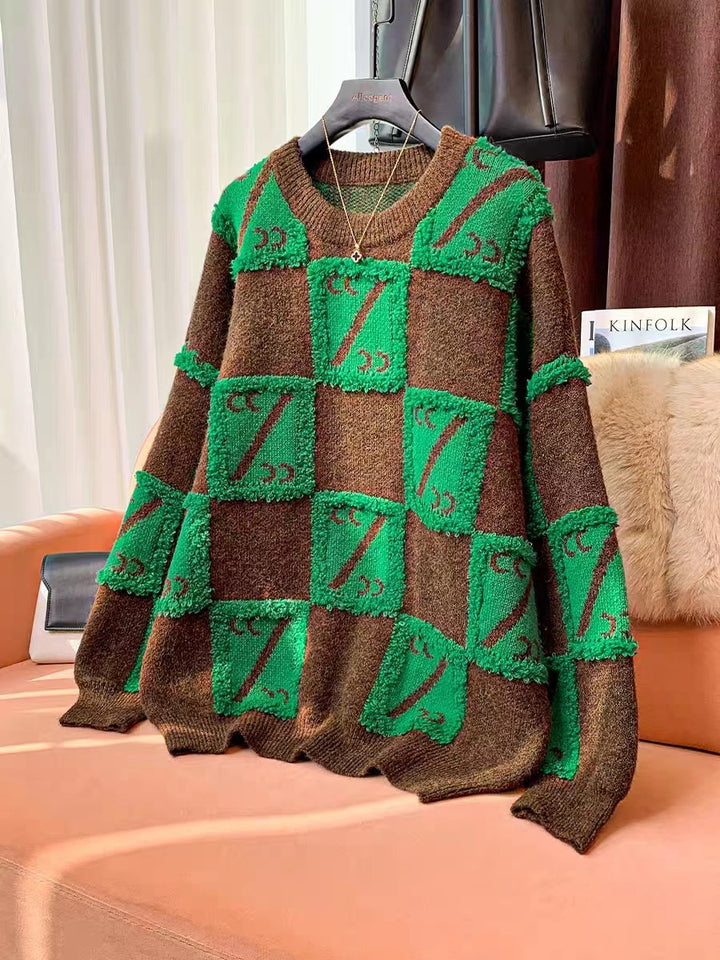 Damen Großer Oversized Pullover mit grafischem Design Drune