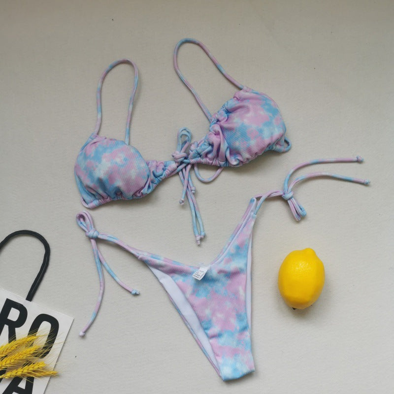 Damen Triangel-Bikini-Set mit verspielten Bindebändern und schickem Farbkontrast Drune