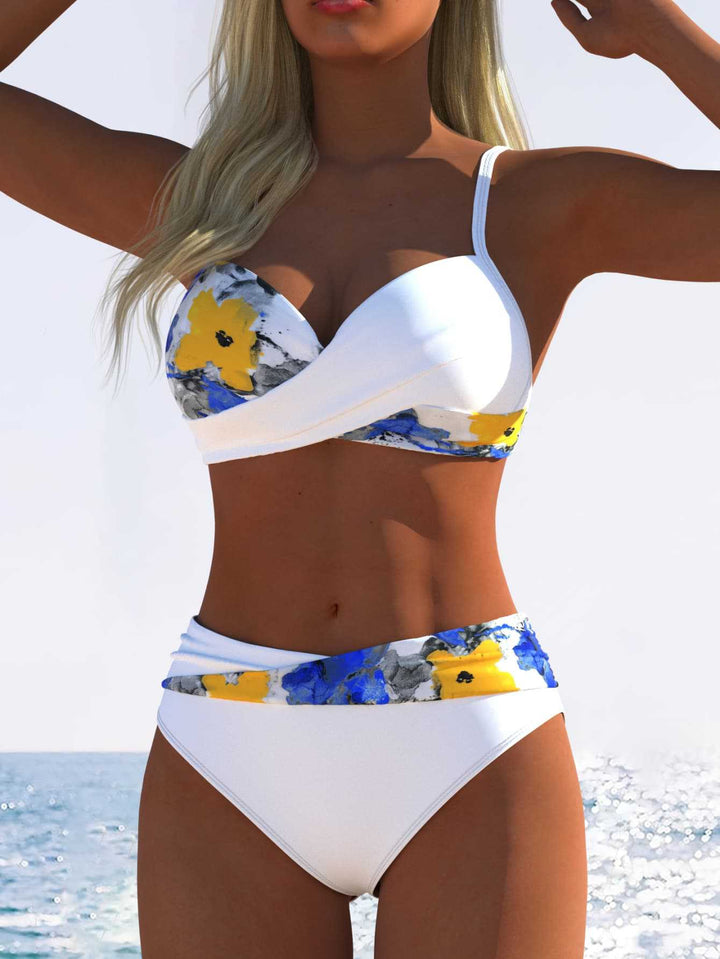 Damen Bikini-Set mit floralem Wickelmuster und bequemen High-Waist-Höschen Drune