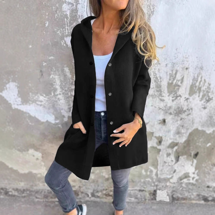 Damen Modischer Longcardigan mit Kapuze und praktischen Taschen Drune