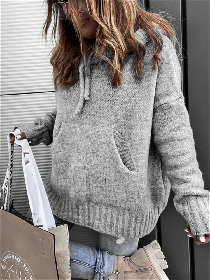 Damen Sweatshirt mit Kapuze und Kängurutasche Drune