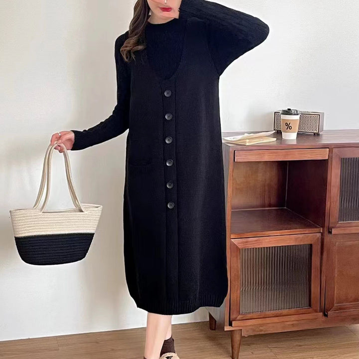 Damen Strapazierfähiges Strickkleid mit Knopfleiste und Taschen Drune