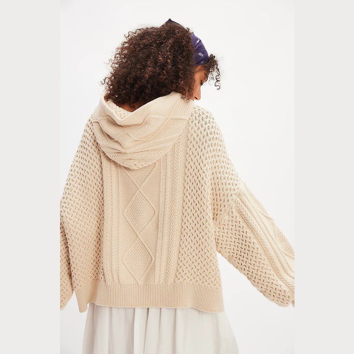 Damen Grobstrick-Hoodie mit stilvollem Zopfmuster Drune