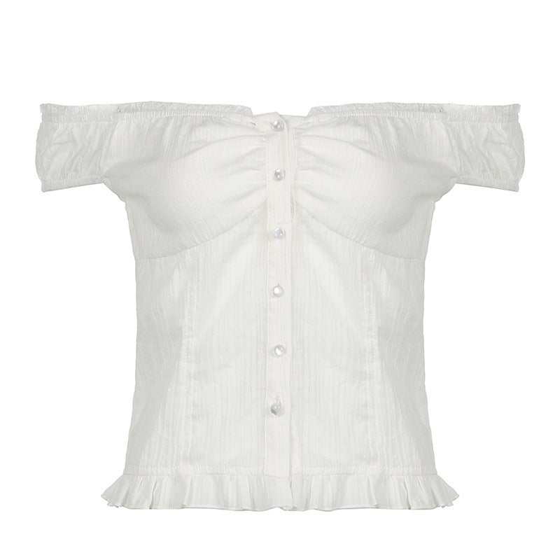 Damen Off-Shoulder Bluse mit Rüschensaum Drune