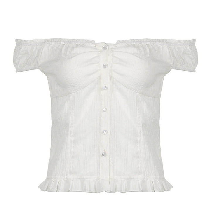Damen Off-Shoulder Bluse mit Rüschensaum Drune