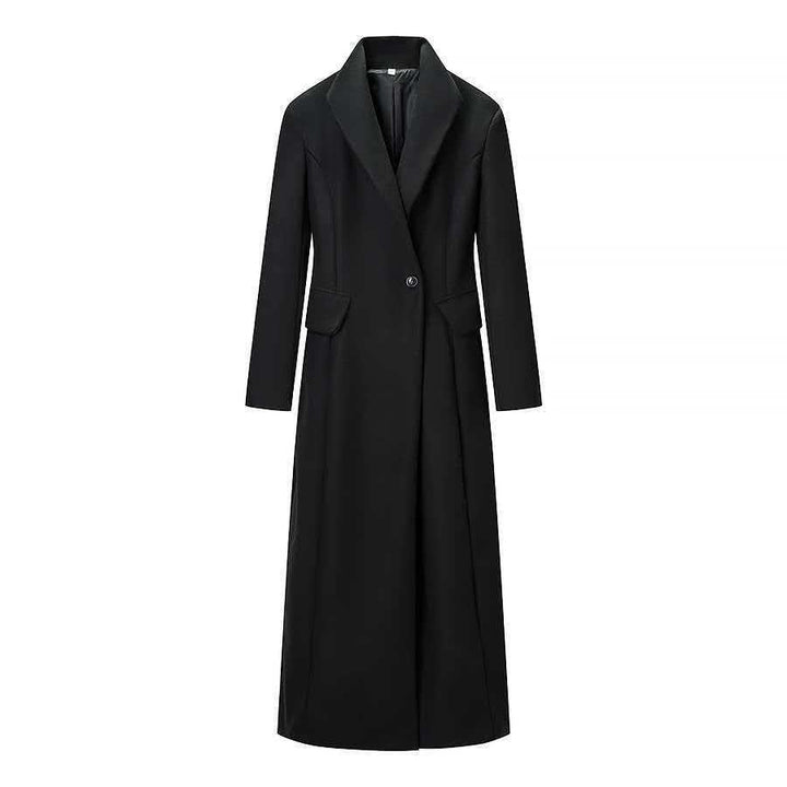 Damen nan Maxilanger Wollmixmantel mit taillierter Silhouette, Reverskragen und Pattentaschen Drune