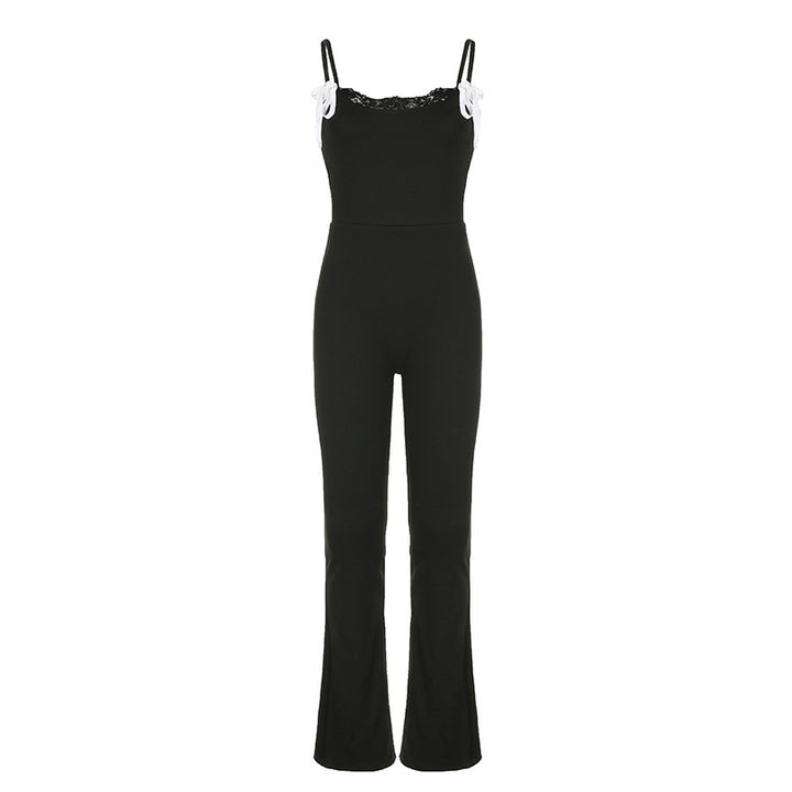 Damen Eleganter Jumpsuit mit Spitze und weitem Beinsaum Drune