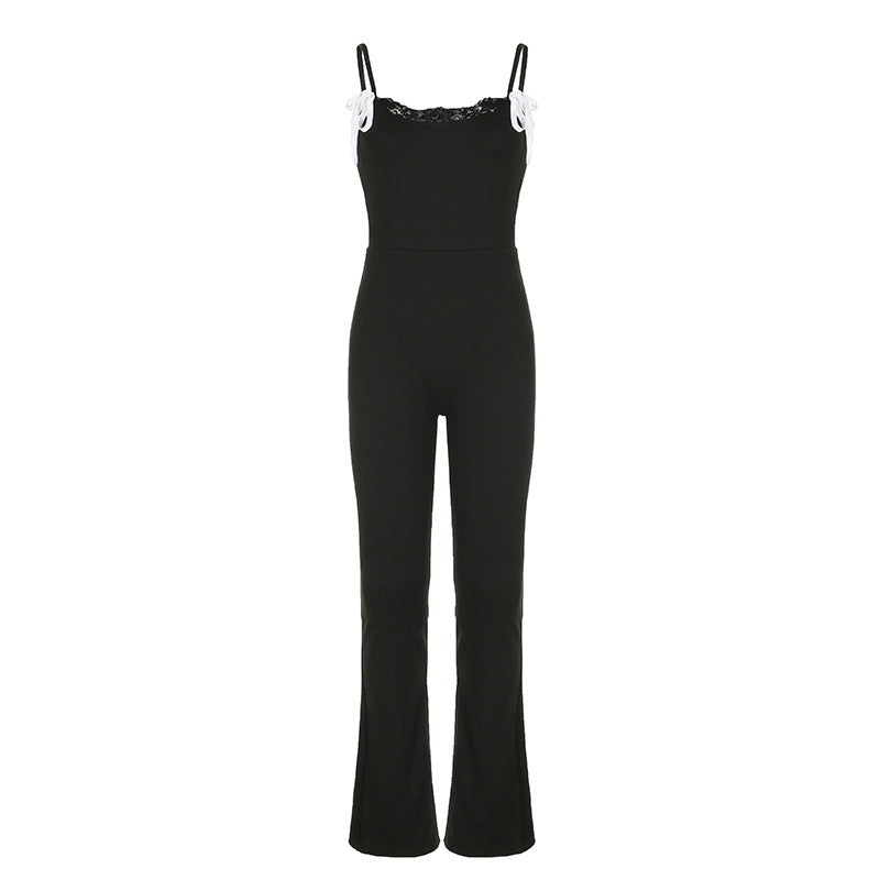 Damen Jumpsuit mit Spitze und verstellbaren Trägern Drune