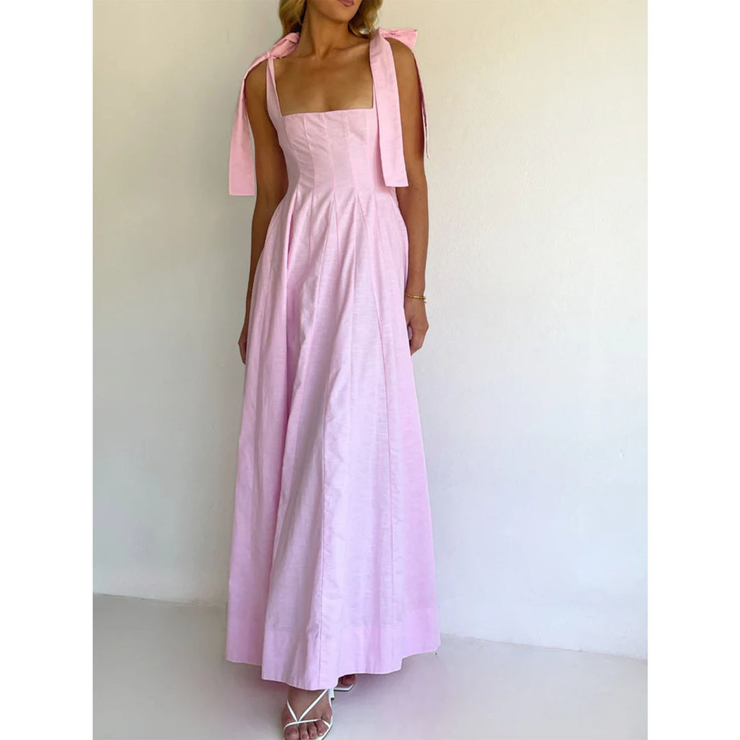 Damen Elegantes Maxikleid mit modernen Schulterbändern und fließendem Schnitt Drune