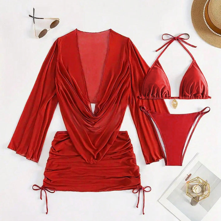 Damen Bikini-Set mit raffinierter Wickelbluse und halbtransparentem Rock Drune