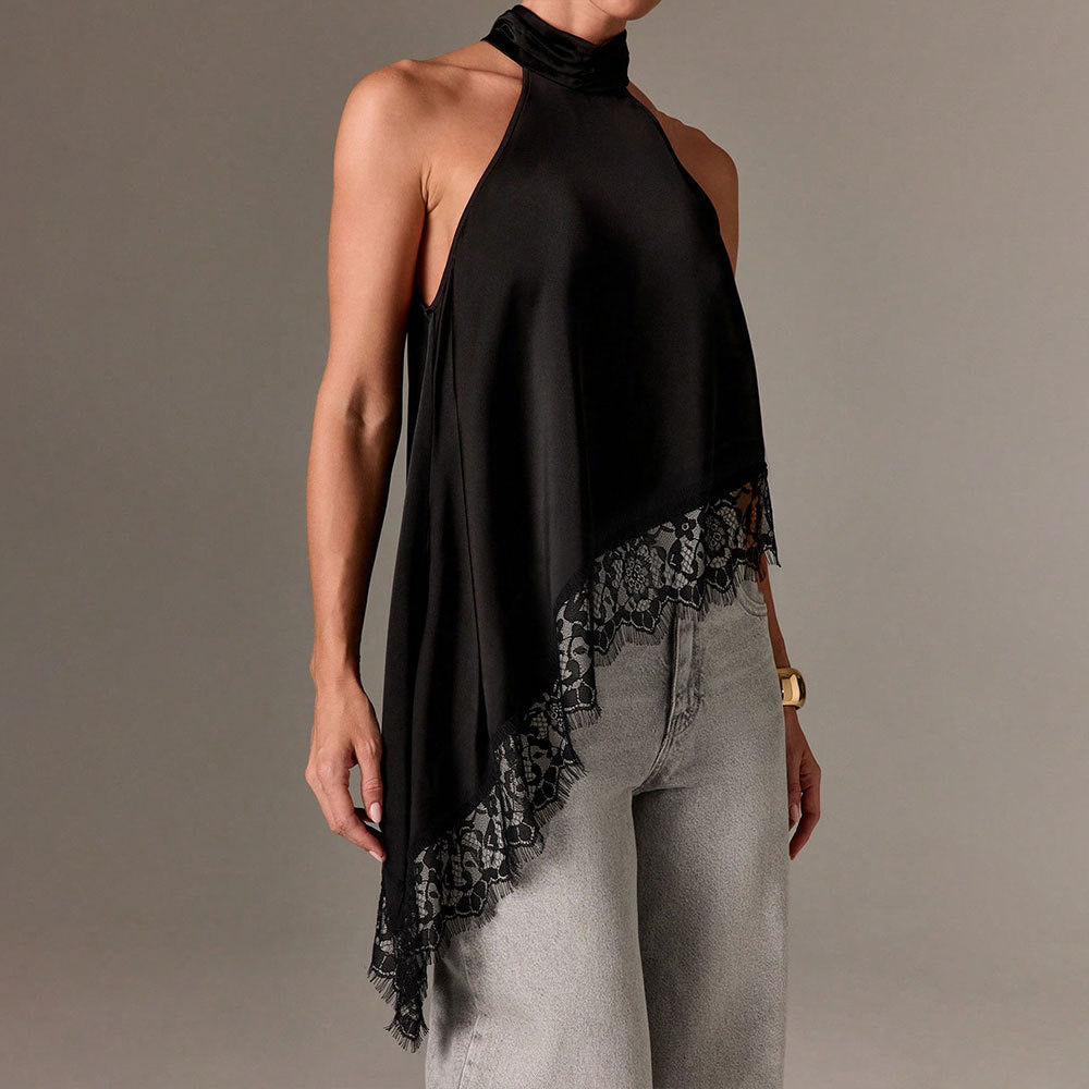Damen elegantes Haltertop mit raffiniertem Spitzenbesatz Drune