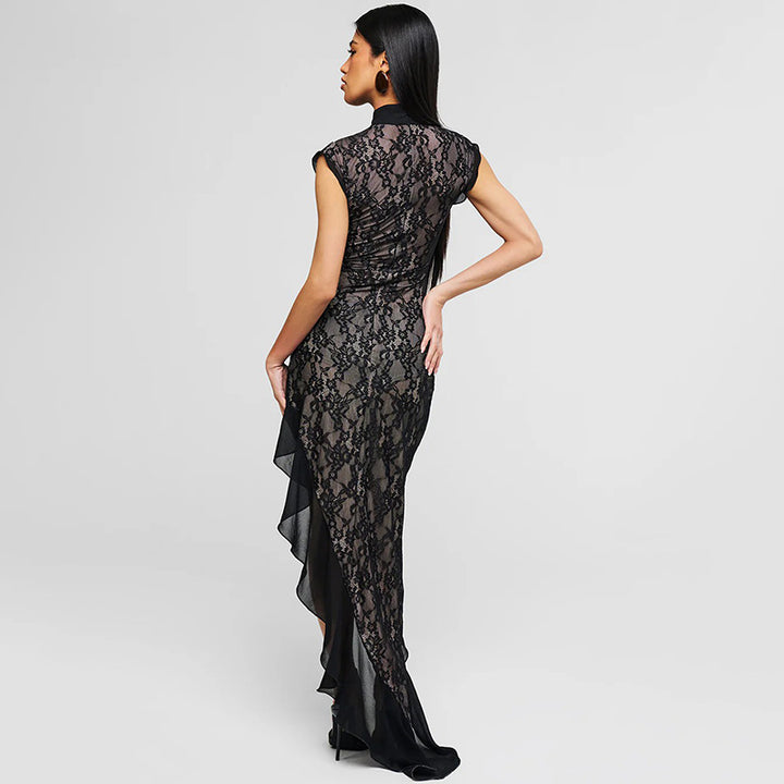 Damen Spitzenmaxikleid mit asymmetrischem Saum Drune