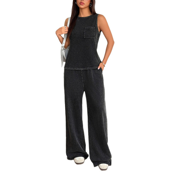Damen Bequemes Freizeit-Set mit weit geschnittenen Hosen und ärmellosem Oberteil Drune