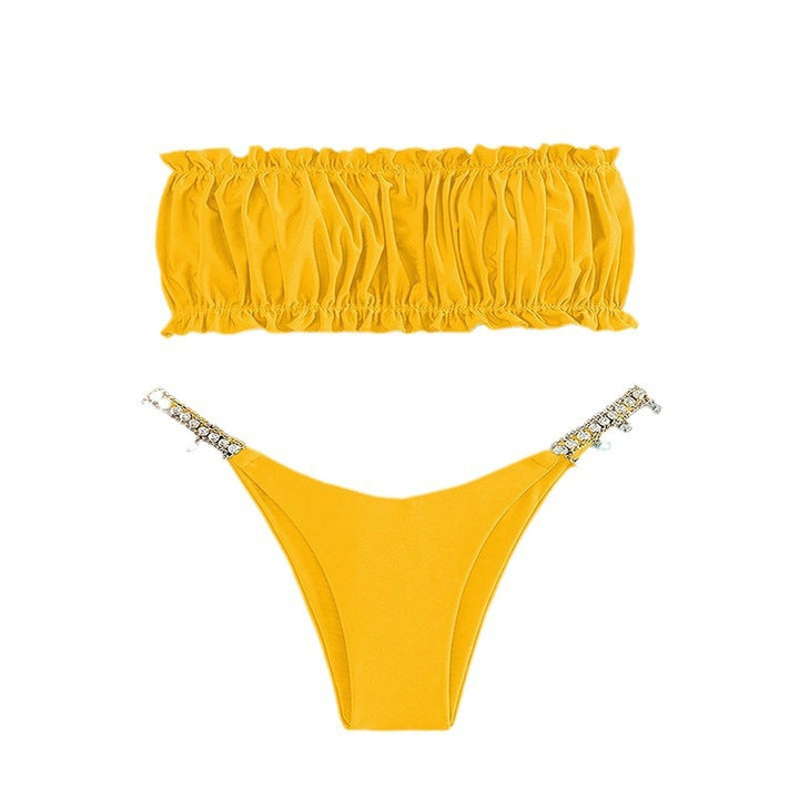 Damen Bandeau-Bikini mit voluminösem Rüschendesign und funkelnden Akzenten Drune