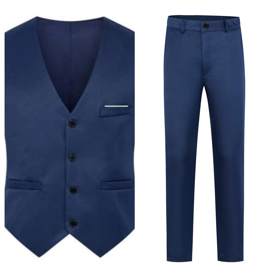 Herren nan elegante Satinweste mit V-Ausschnitt und schmal geschnittene Anzughose Drune